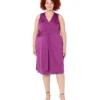 London Times Plus Size V-Neck Sleeveless Draped Midi Dress