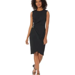 Calvin Klein Scuba Crepe Midi With Ruched Detail