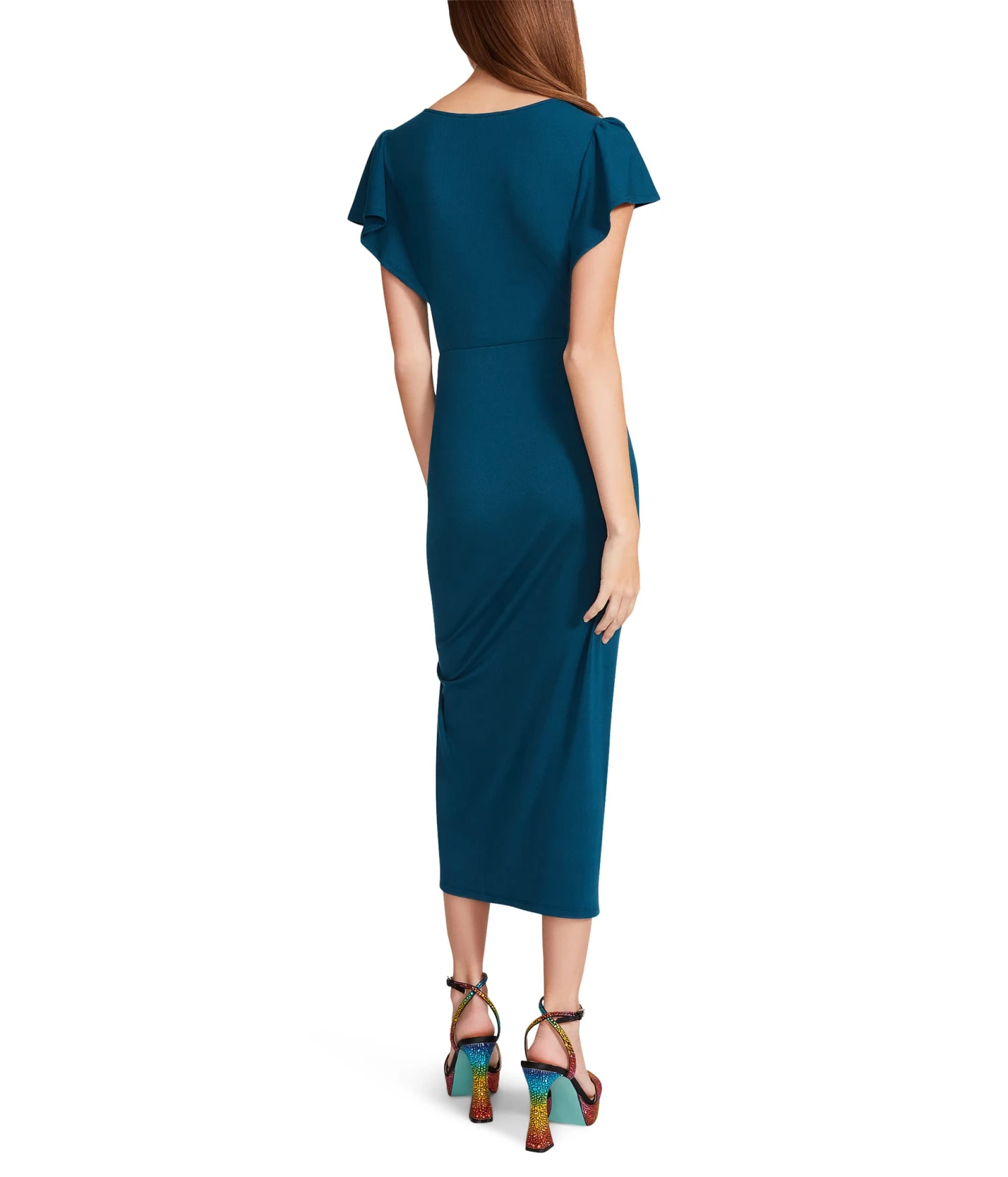 Betsey Johnson Mini Rib Flutter Sleeve Midi With Ruched Slit 2 Betsey Johnson Mini Rib Flutter Sleeve Midi With Ruched Slit - Image 2