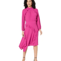 Donna Morgan Midi Dress With Long Sleeve And Ruffle Detail