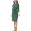 Adrianna Papell 3/4 Sleeve Metallic Knit Tie Front Sheath Dress