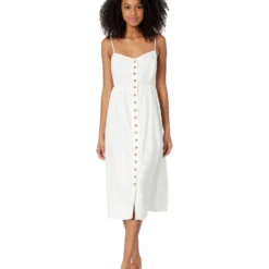 Madewell Linen-Blend Cami Button-Front Midi Dress