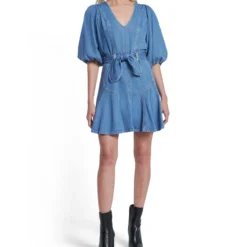 7 For All Mankind Eco Lustre Puff Sleeve Dress