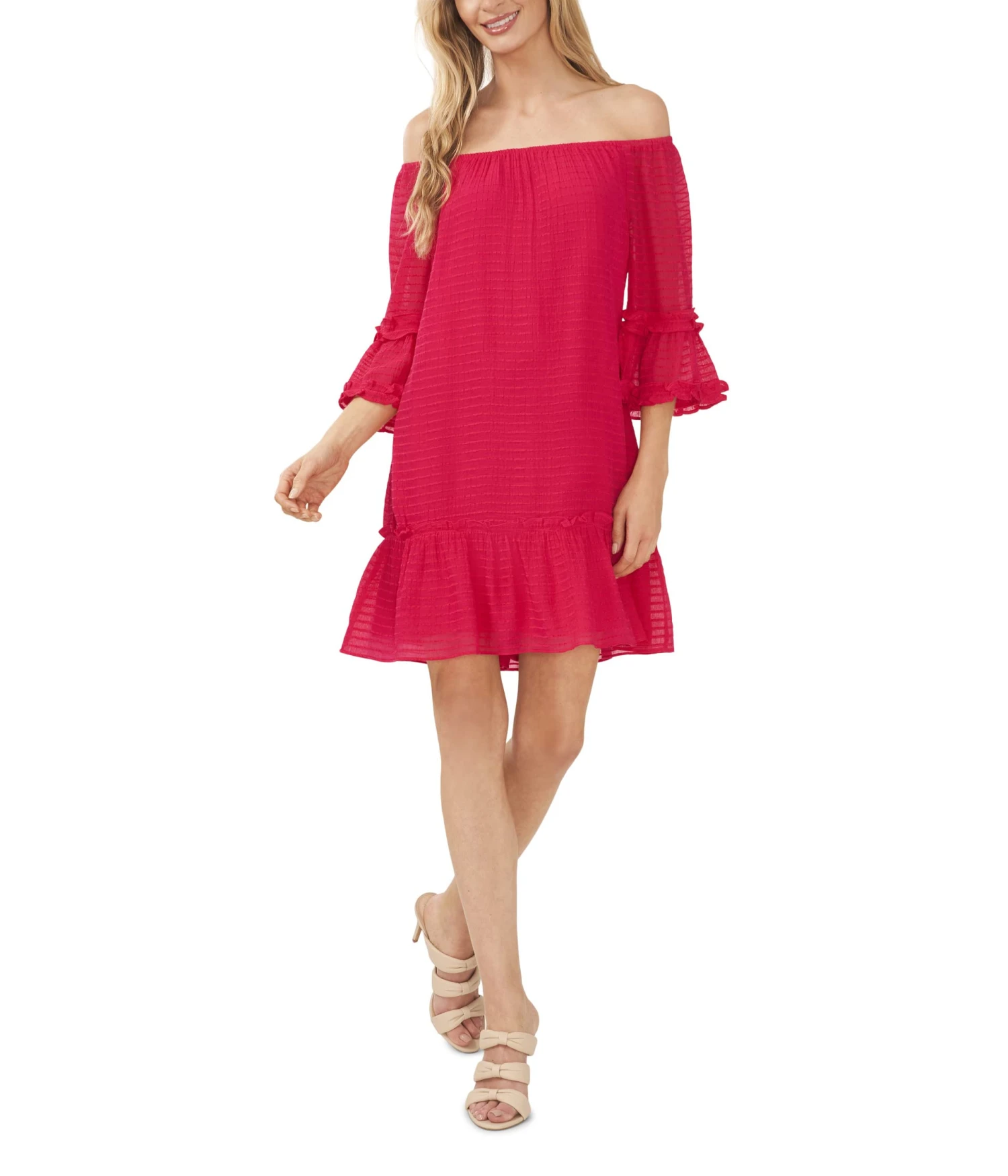 CeCe Over-the-Shoulder Flounce Dress 1 CeCe Over-the-Shoulder Flounce Dress