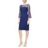 Alex Evenings Short Shift Dress With Beaded Illusion Neckline And Bell Sleeves