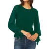 CeCe Long Sleeve Mix Media Sweater W/ Chiffon Sleeve
