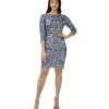 Adrianna Papell Stretch Sequin Sheath Dress With 3/4 Length Sleeves
