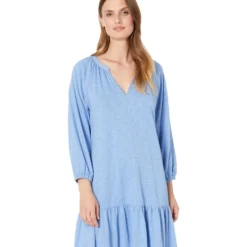 Lilla P Flame Modal 3/4 Sleeve Shirred Raglan Dress