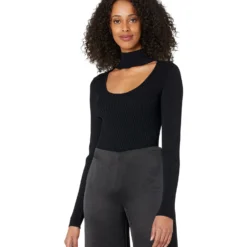 MILLY Ribbed Half Moon Neck Sweater