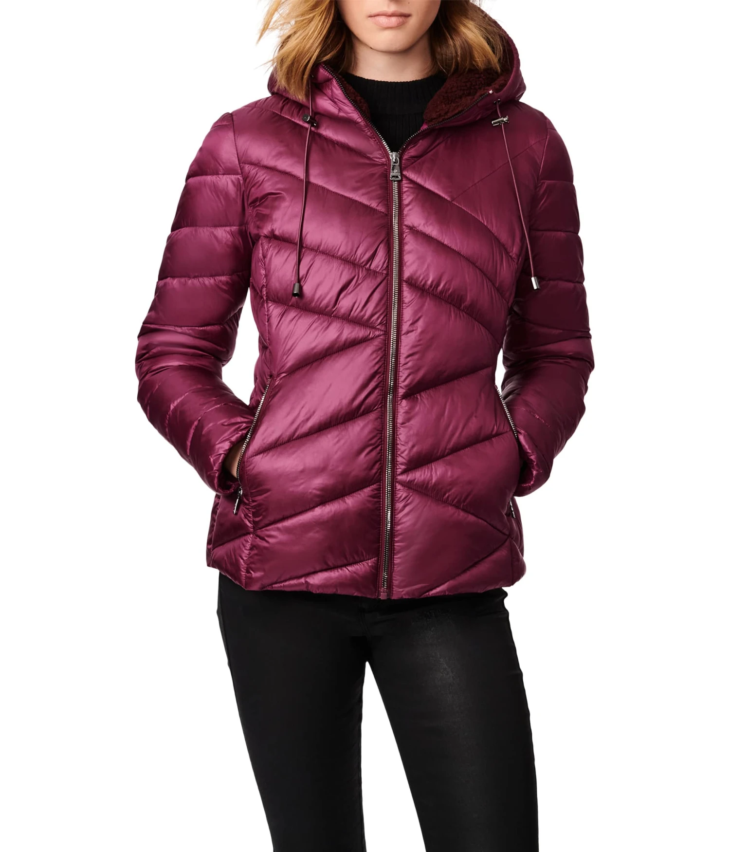 Bernardo Fashions Crisscross Hooded Puffer Jacket 1 Bernardo Fashions Crisscross Hooded Puffer Jacket