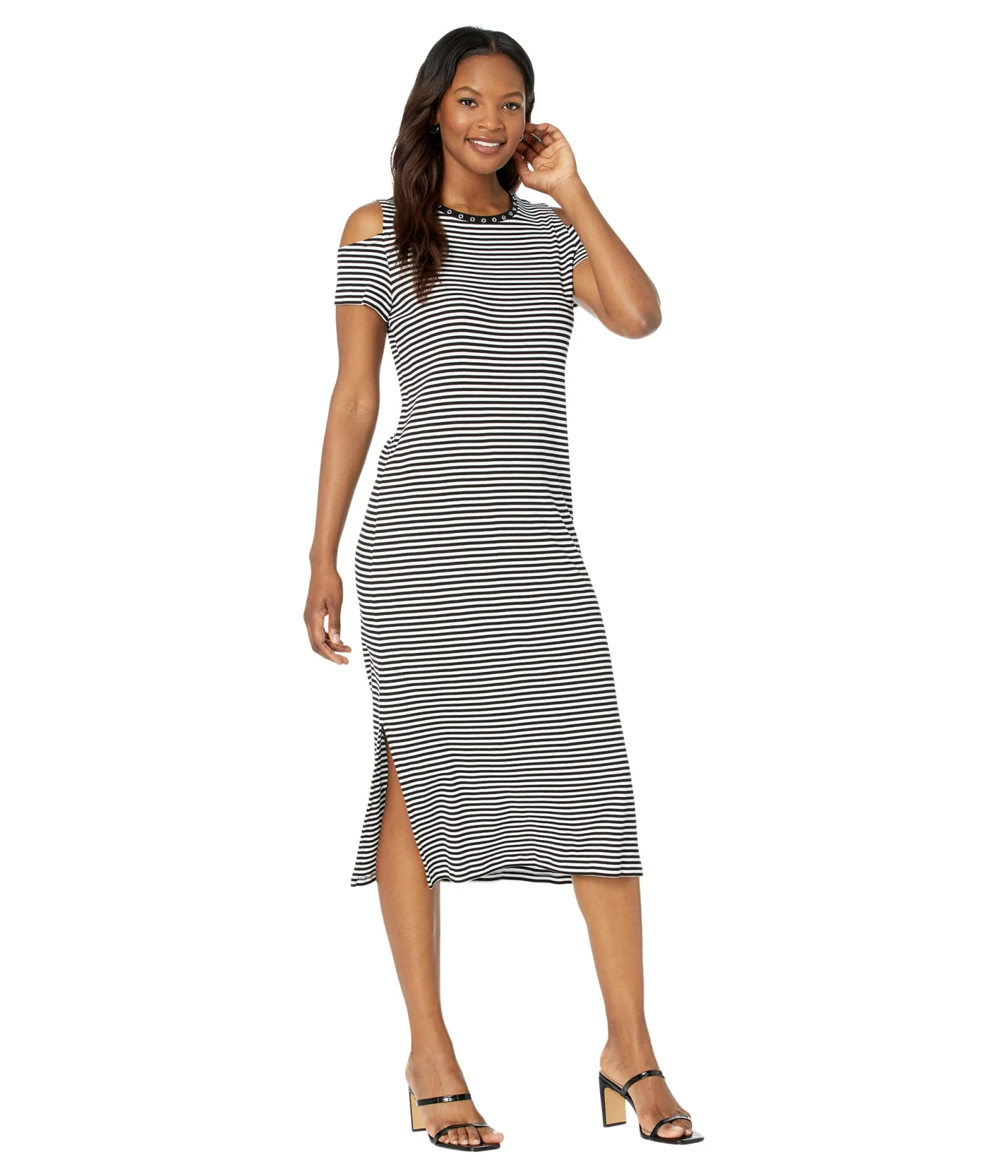MICHAEL Michael Kors Stripe Cold-Shoulder Midi Dress 1 MICHAEL Michael Kors Stripe Cold-Shoulder Midi Dress