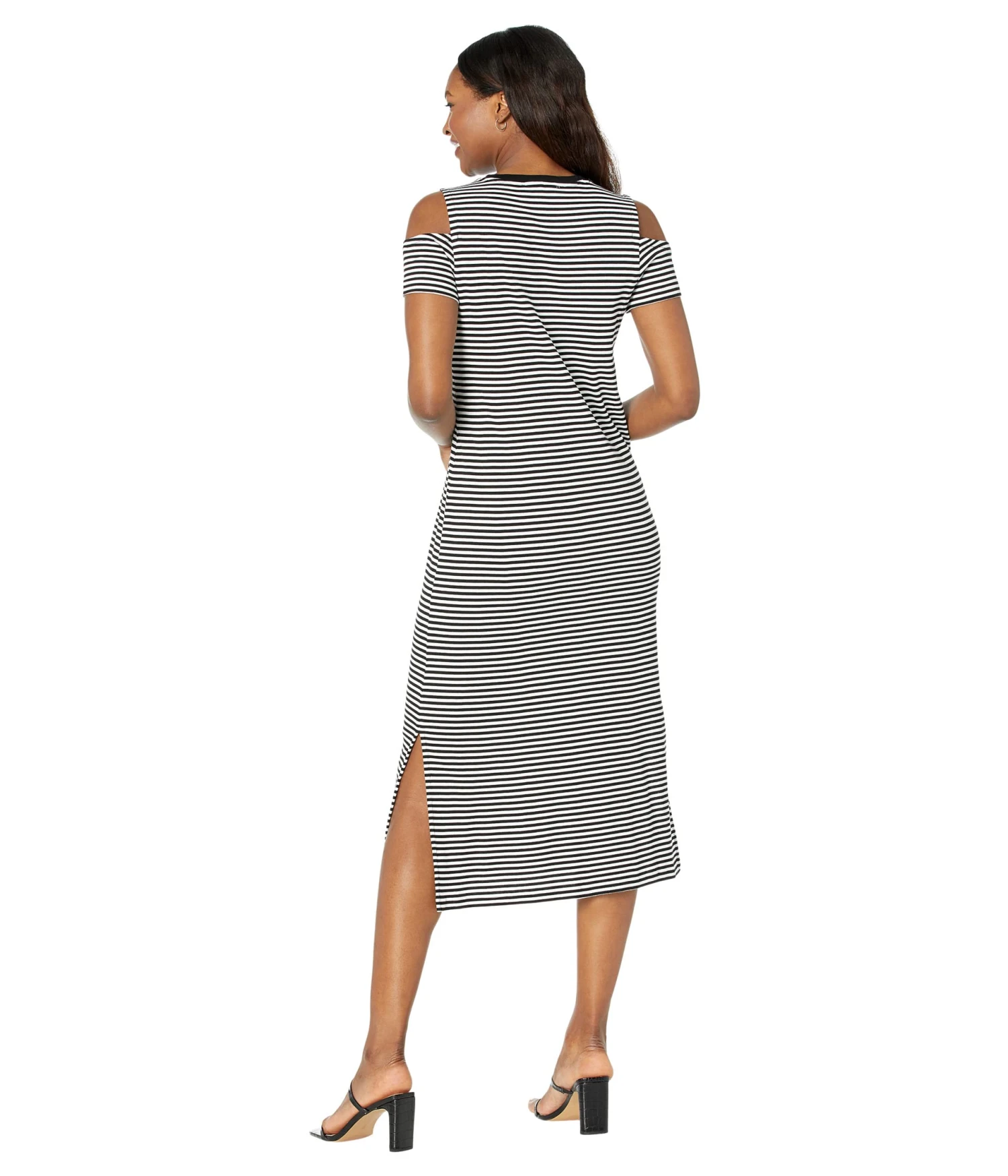 MICHAEL Michael Kors Stripe Cold-Shoulder Midi Dress 2 MICHAEL Michael Kors Stripe Cold-Shoulder Midi Dress - Image 2