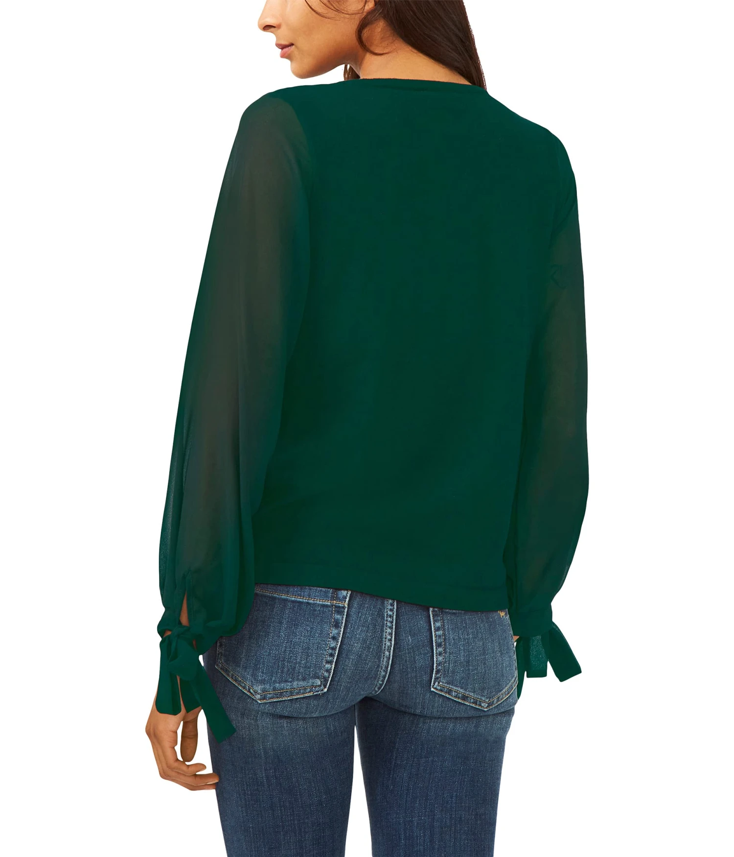 CeCe Long Sleeve Mix Media Sweater W/ Chiffon Sleeve 2 CeCe Long Sleeve Mix Media Sweater W/ Chiffon Sleeve - Image 2