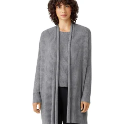 Eileen Fisher High Collar Cardigan In Peruvian Organic Cotton Tencel