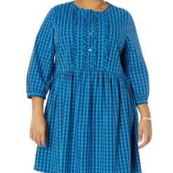 Draper James Plus Size Ruffle Placket Shift In Blue Gingham