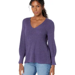 NIC+ZOE Petite Shaker Knit V-Neck Sweater