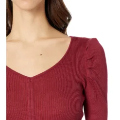 Madden Girl Long Sleeve V-Neck Puff Shoulder Top With Ruching -Cheap Styleocity Store 91X1LtZ380L