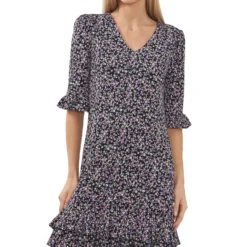 CeCe V-Neck Knit Dress W/ Ruffle Hem